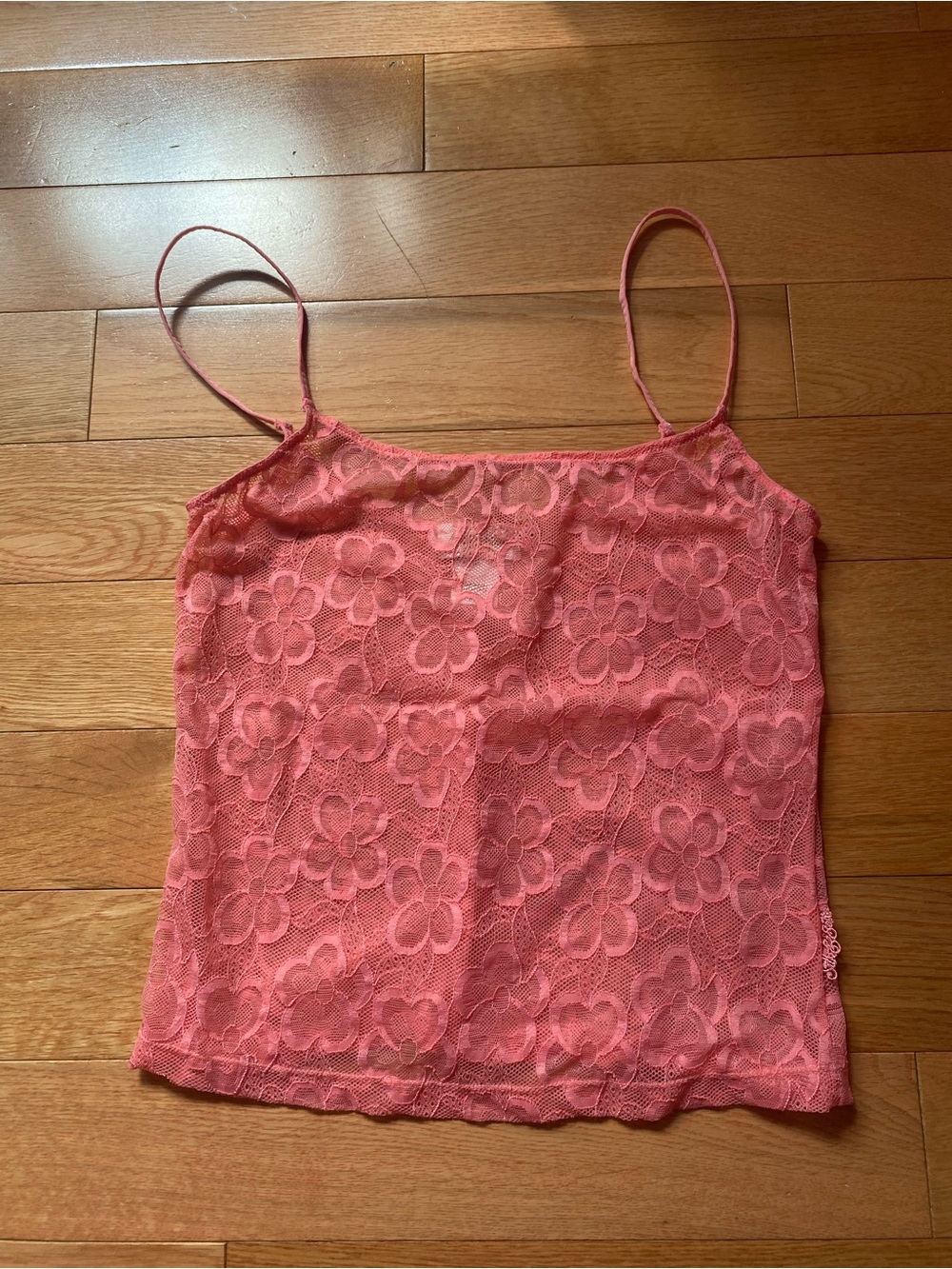 Vintage coral floral mesh tank